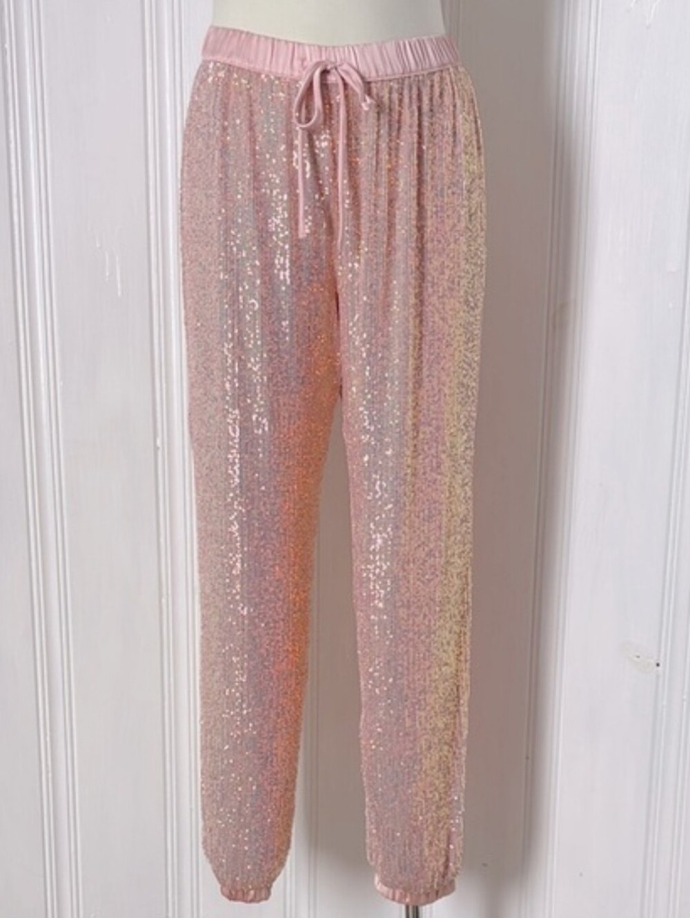 Victoria's Secret Pink Sequin Jogger Pant SMALL Bling Sleep Lounge Rose